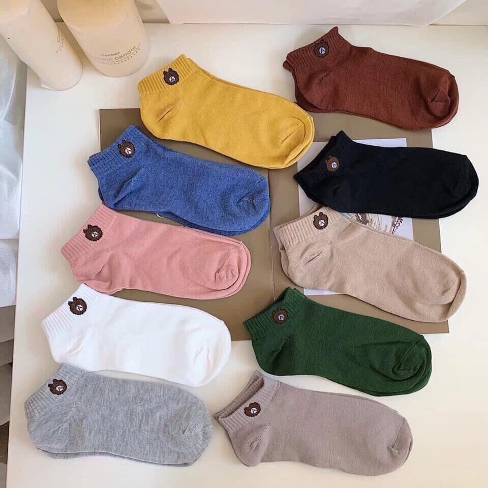 Set 5 Tất Gấu Hot Trend Nhiều Màu Chất Vải Cotton Kèm Túi Như Hình
