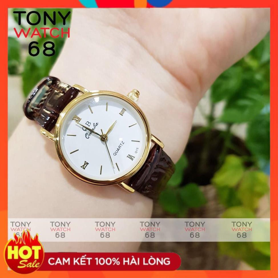 Đồng hồ nữ QB dây da mặt tròn mini số la mã cổ điển sang trọng chống nước chính hãng Tony Watch 68