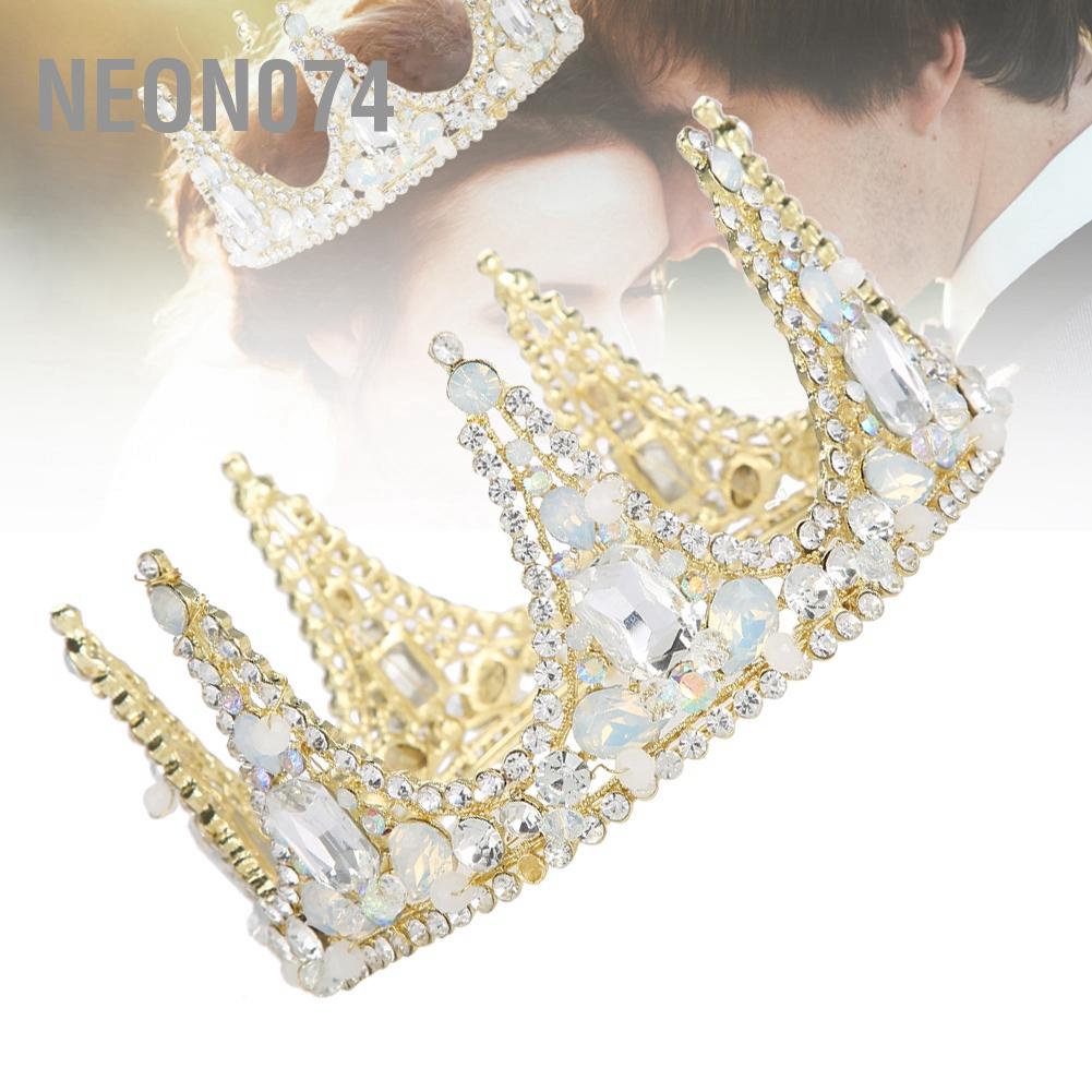 Neon074 Neon074 Phụ kiện tóc cưới Tiara Vương miện làm bằng tay cho cô dâu tròn trang sức phụ nữ