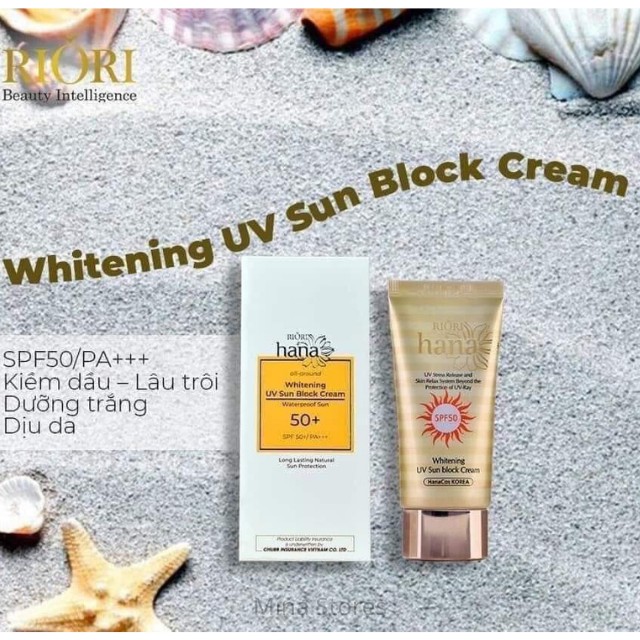 Kem Chống Nắng Dưỡng Trắng Nâng Tone Da Dành Cho Da Dầu Mụn RIORI Whitening UV Sun Block Cream SPF 50+/PA+++ 50g