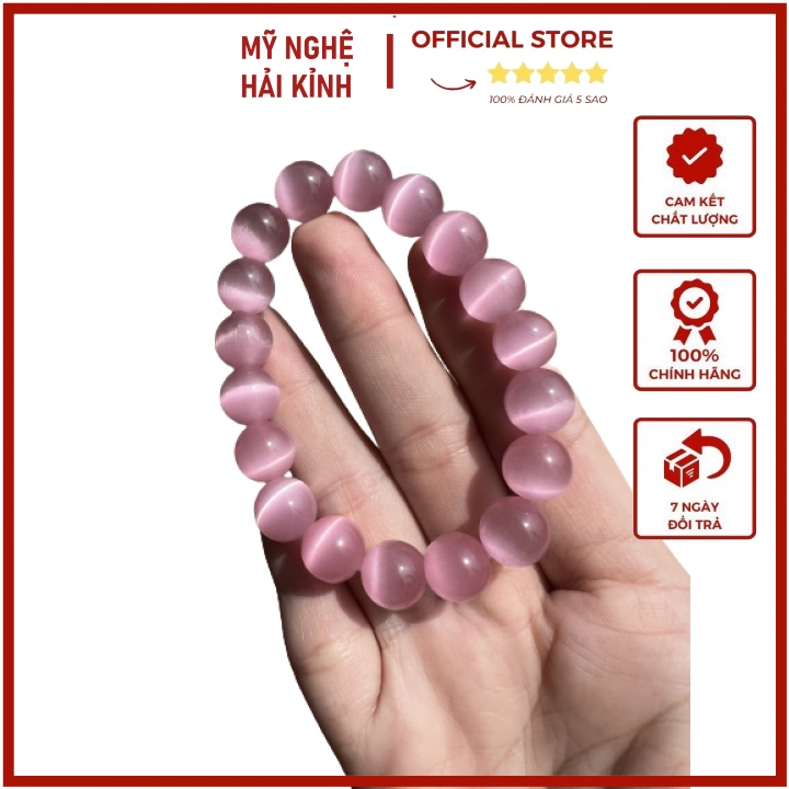 Vòng Tay Phong Thủy Nữ Chuỗi Đá Mắt Mèo 10 Ly Màu Hồng, Trắng Mang Lại May Mắn, Tài Lộc - Mỹ Nghệ Hải Kỉnh