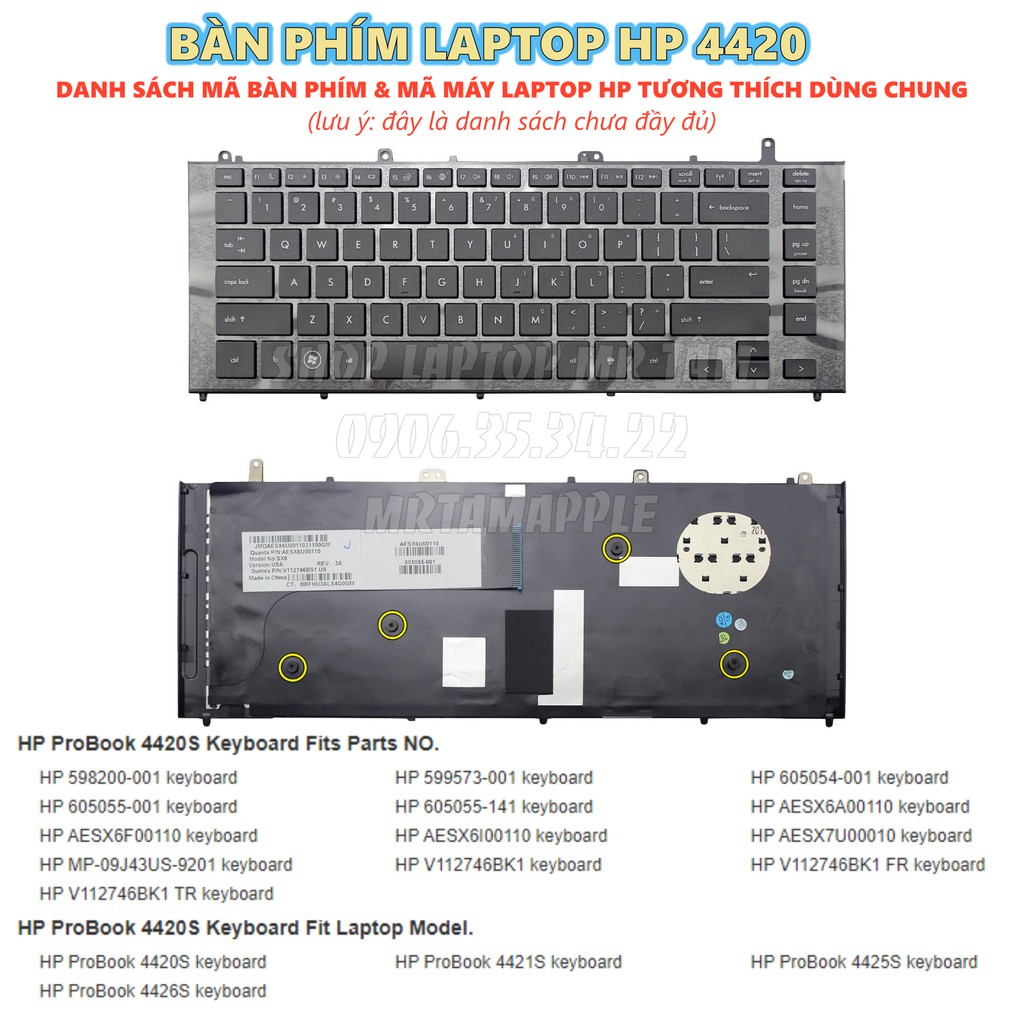 (KEYBOARD) BÀN PHÍM LAPTOP HP 4420 dùng cho Probook 4420S 4421S 4425S 4426S