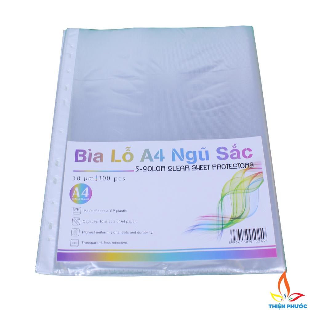 Bìa Lỗ 4 lạng A4 file lỗ 4 lạng ngũ sắc100 tờ BIGSUKA