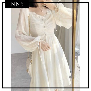 [NNY CLOTHING] Váy tiểu thư vải xô tay phồng - V015