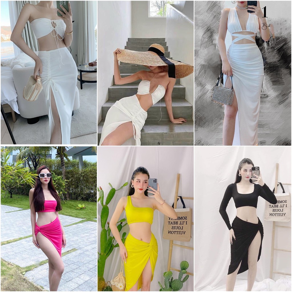 Set bikini kèm váy hot 2021 Ngọc Trinh đi biển, xoắn hông (kèm hình thật)