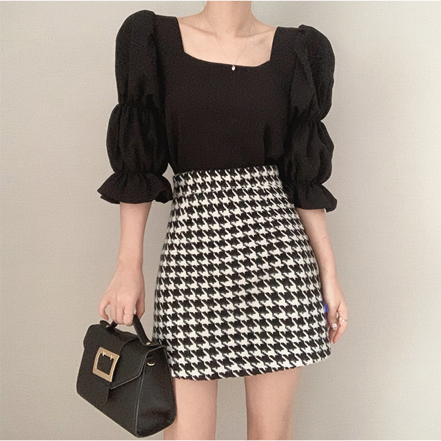 Autumn New Style Korean Square Neck Long Sleeve Shirt Gray / Wholesale / comfortable fabric /