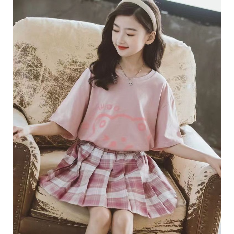 Bộ Áo Thun Tay Ngắn + Chân Váy Thời Trang Mùa Hè Dành Cho Bé Gái 5 6 8 10 12 Tuổi 2022