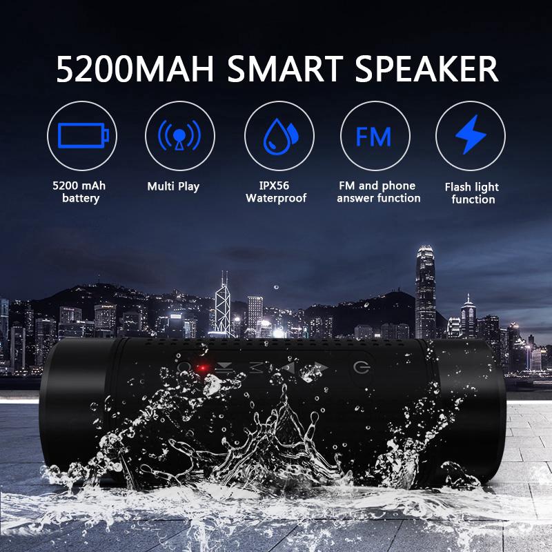 5200mah 30Hrs Music Time Smart Speaker Power Bank Flashlight Waterproof Speaker