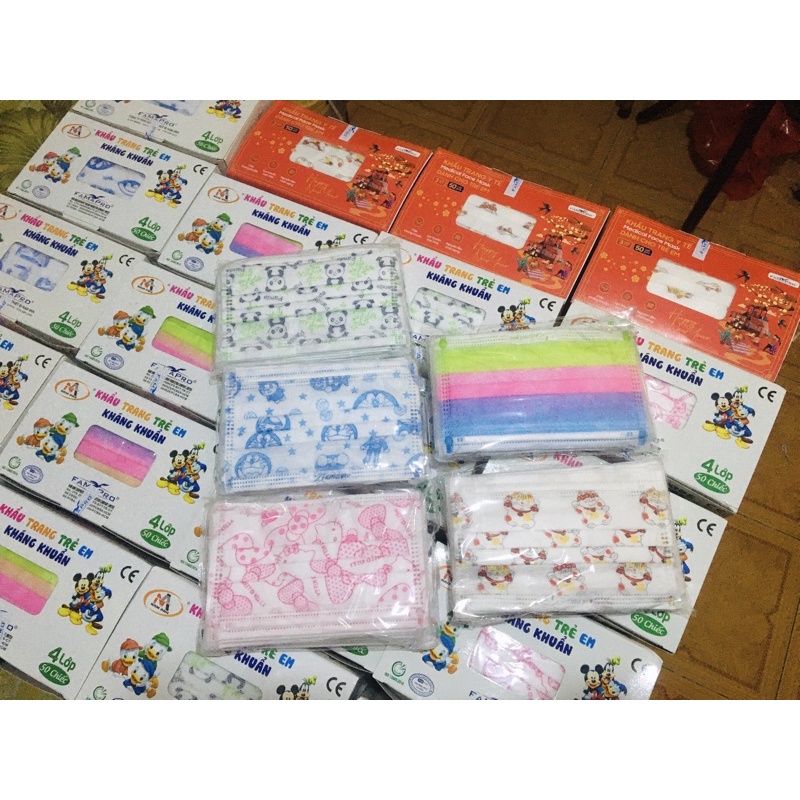 Hộp 50c 🥰 Khẩu Trang Trẻ Em 4 lớp Famapro Nam Anh kháng khuẩn cho bé
