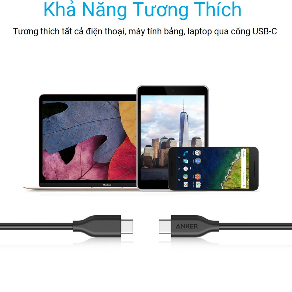 Cáp ANKER Powerline Chuyển Đổi USB-C Ra USB-C 2.0 dài 0.9m - A8181