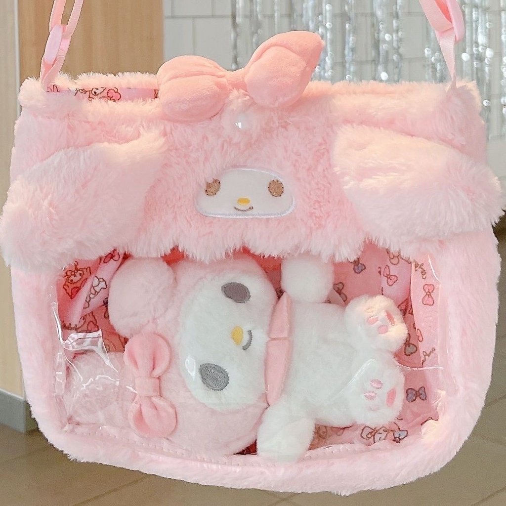 Túi đeo vai vải lông mềm mại thiết kế nhân vật hoạt hình Cinnamoroll Kuromi My Melody đáng yêu làm quà tặng cho bé gái