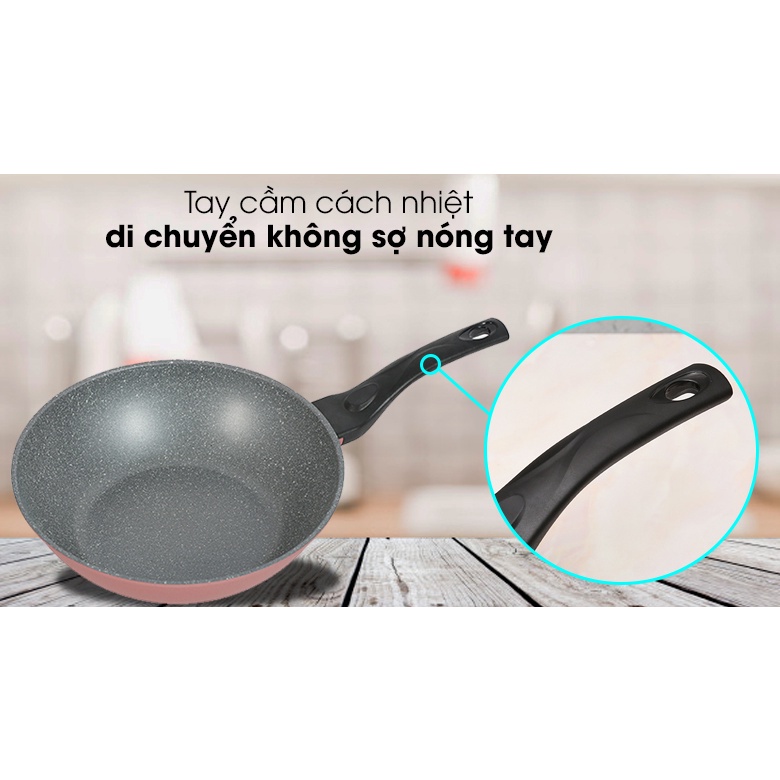 Chảo sâu vân đá đáy từ Happy Cook Aura 28cm AWP-28IH - Chính hãng - Happy Cook