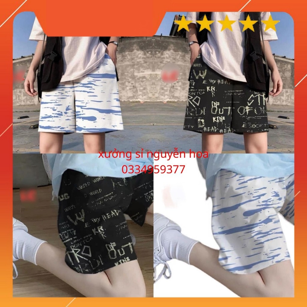 Quần short đùi unisex form dáng rộng nam nữ mặc được thêu logo 2 màu xám đen siêu hot Xưởng Sỉ Nguyễn Hoa