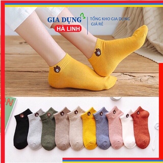 Set 10 đôi tất gấu Nữ cổ ngắn họa tiết Brown tặng kèm túi đựng Siêu Hot