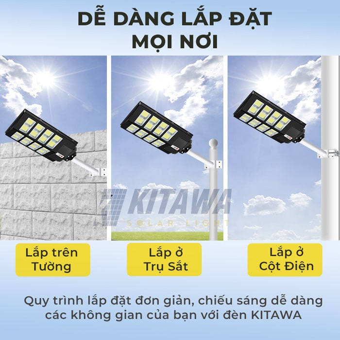 Đèn Đường Năng Lượng Mặt Trời Liền Thể 2 Cánh Kitawa 360W LT5360, có điều khiển từ xa, chống nước đạt chuẩn IP65