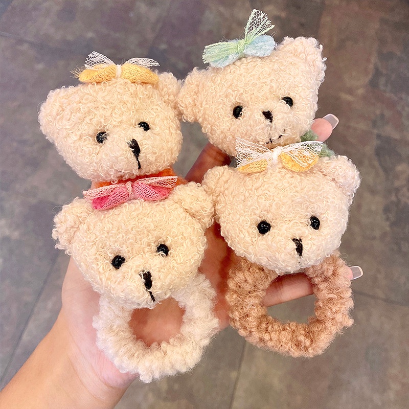 Dây Cột Tóc Lông Nhung Mềm Mại Hình Gấu Dễ Thương Kiểu Hàn Quốc Cho Nữ