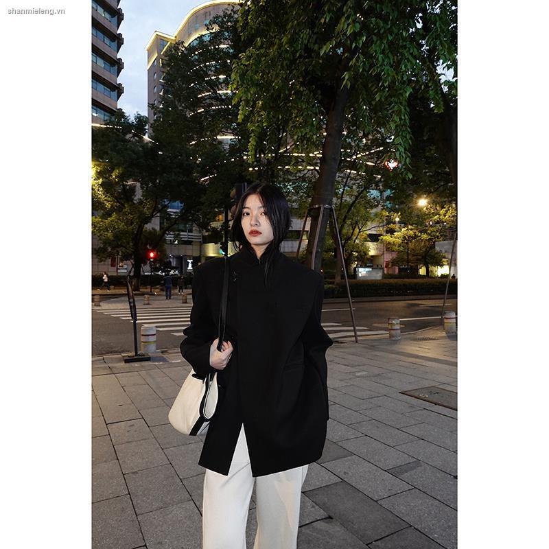 Áo khoác blazer màu trơn thiết kế dáng rộng phong cách retro thời trang mùa đông mới 2021