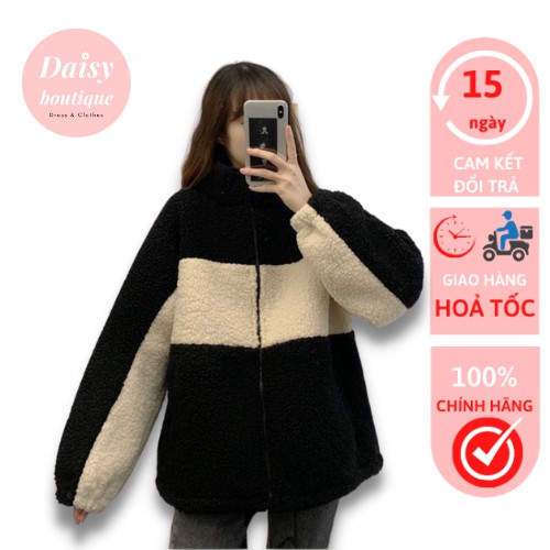 Áo Khoác Nữ, Áo Khoác Lông Khoá Phối 2 Màu Chất Liệu Mềm Mại Daisy Boutique SP000607