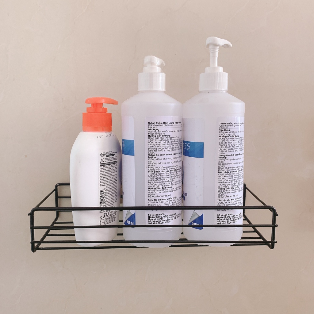 Kệ dán tường nhà tắm chữ nhật sơn đen tĩnh điện Size 26x10x5 cm