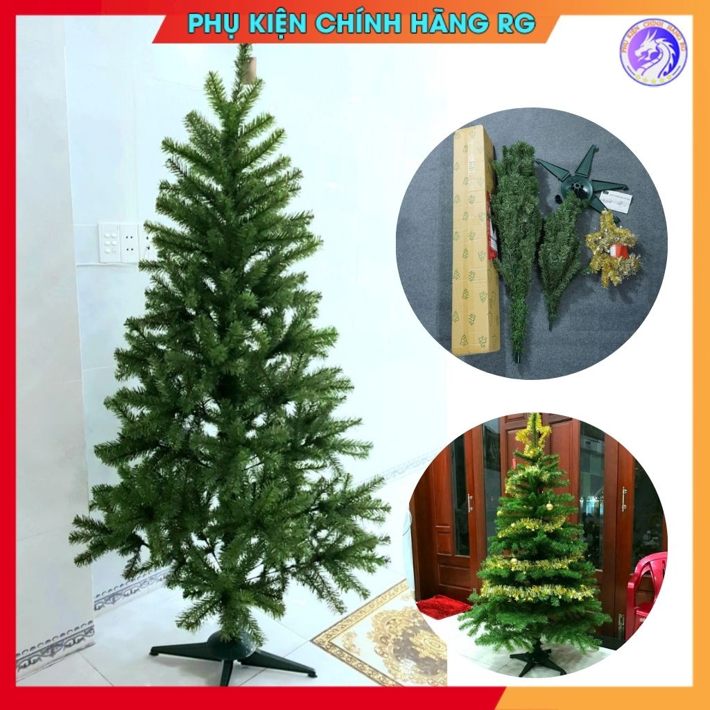 Cây thông noel 1m8 trang trí phòng khách công ty ngoài trời đón giáng sinh giá rẻ tặng ngôi sao đỉnh và 4 dây kim tuyến