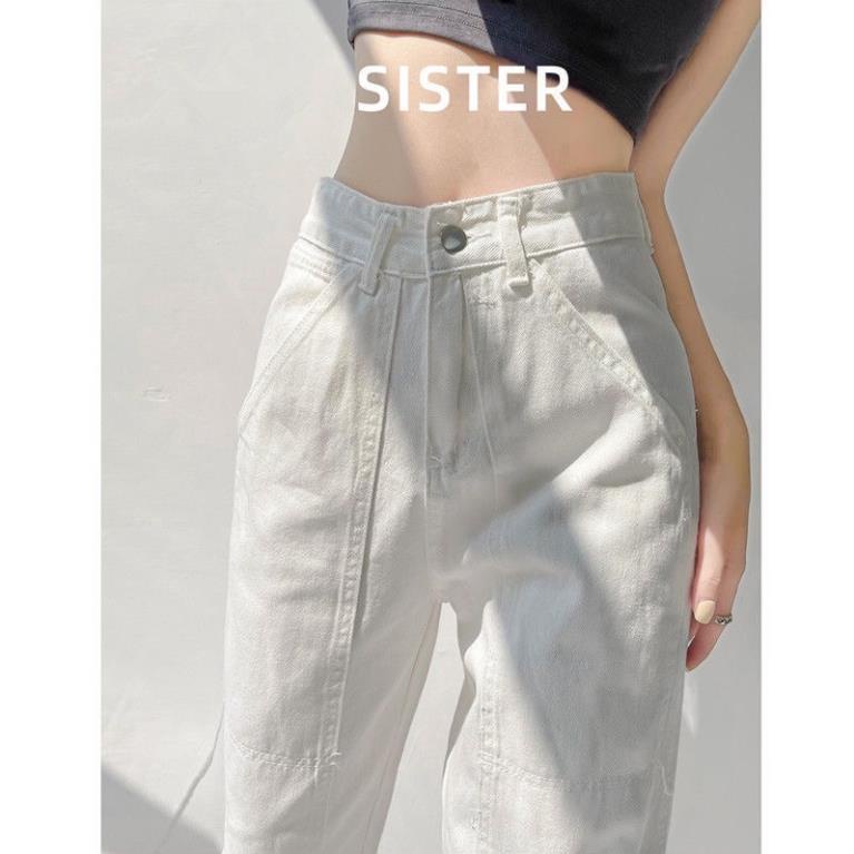 NEW ARRIVALS Freeship Quần Jean Ống Xuông Trắng Túi Hộp Phong Cách Hàn Quốc