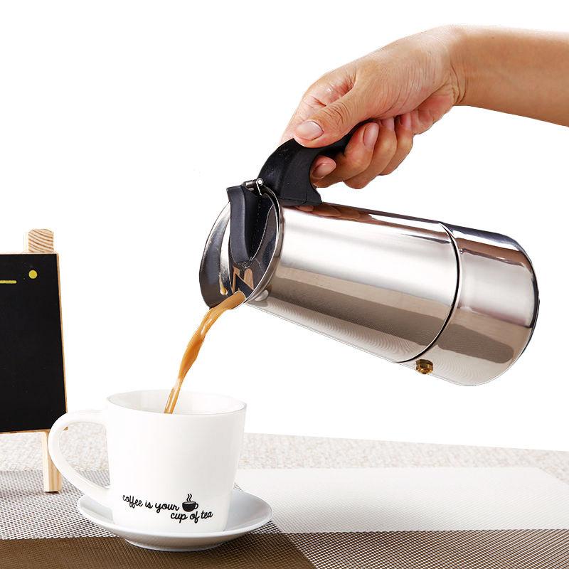 Bình pha coffee Moka Pot kiểu Ý Moka Espresso, Dụng Cụ Pha Cà Phê Dung Tích 100/200/300/450ml Bằng Thép Không Gỉ