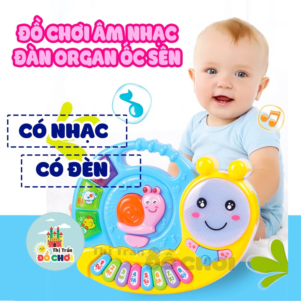 Đồ chơi cho bé - Đàn piano, organ cho bé trai hình chú ốc sên màu xanh dùng pin 3021- Thị trấn đồ chơi