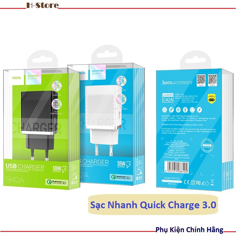 [Deal Sốc] Củ Sạc Nhanh Quick Charge 3.0 Hoco C42A QC3.0 Chính Hãng