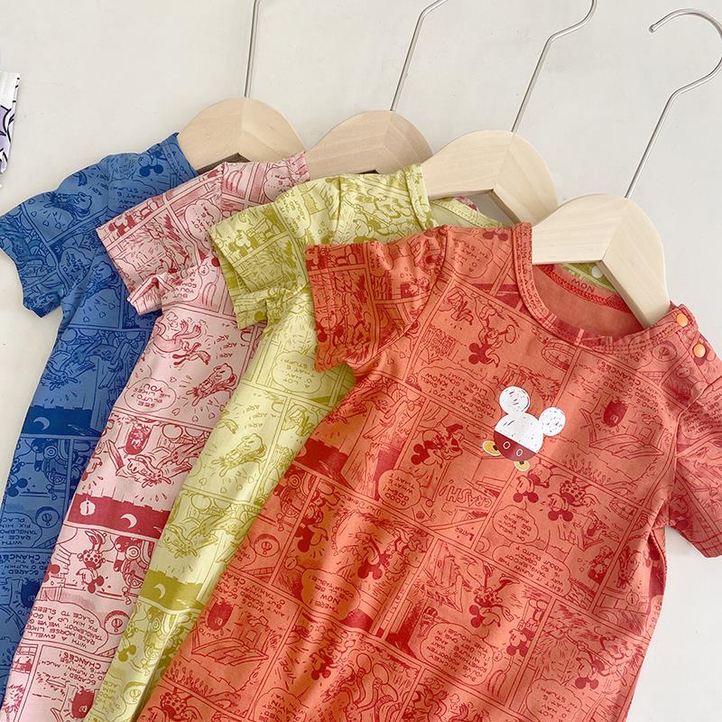 Áo Liền Quần Ngắn Tay Hình Chuột Mickey Cho Bé Từ 0-24 Tháng Tuổi