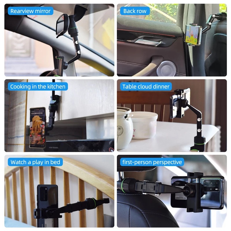 Giá đỡ điện thoại kẹp kính chiếu hậu xe ô tô xoay 360° thích hợp cho iPhone và tất cả điện thoại Android