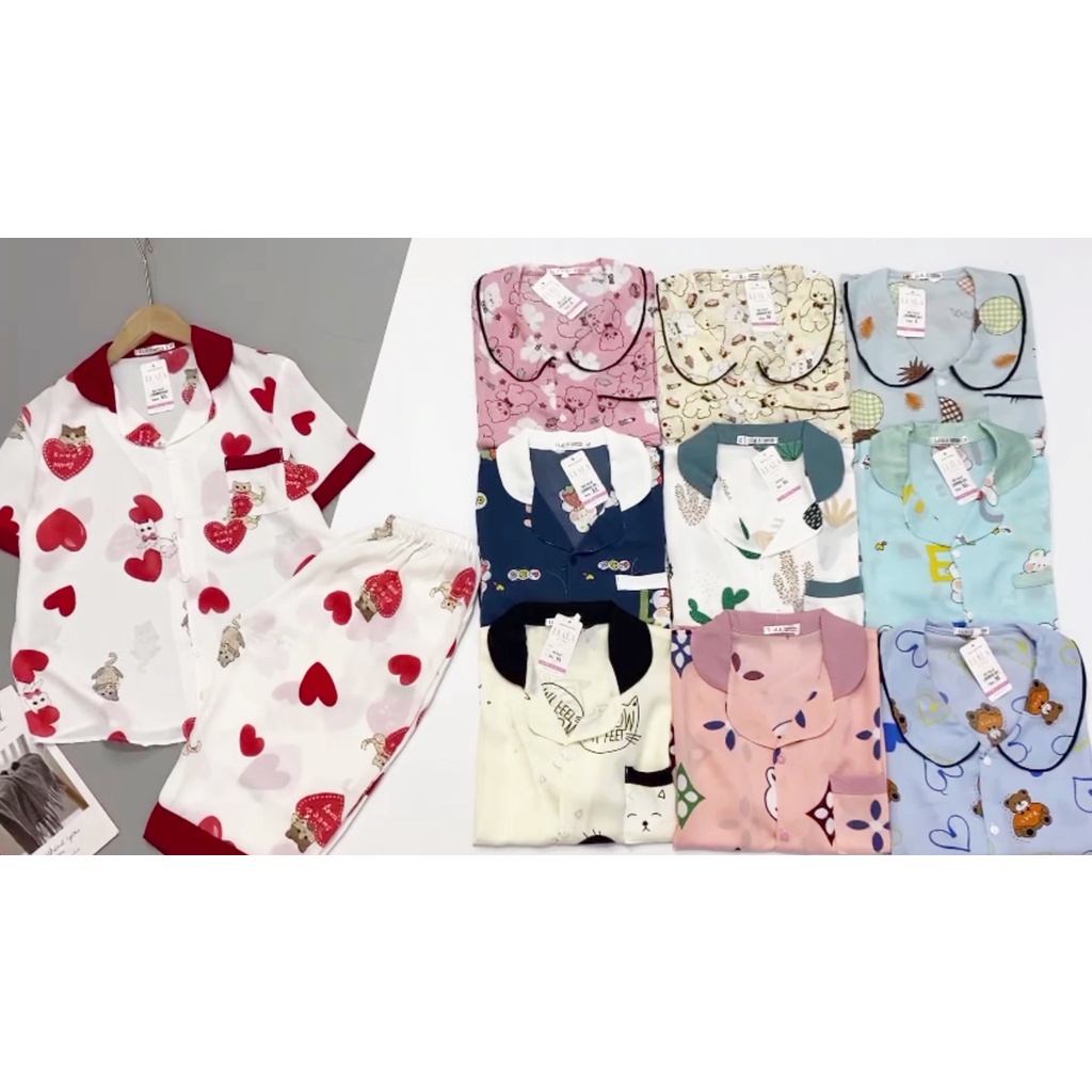 Bộ Pijama lửng lụa mango phối hàn mềm mát ♥️freeship♥️co giãn nhẹ♥️họa tiết sắc nét♥️không nhăn nhàu co rút vải♥️fulsize