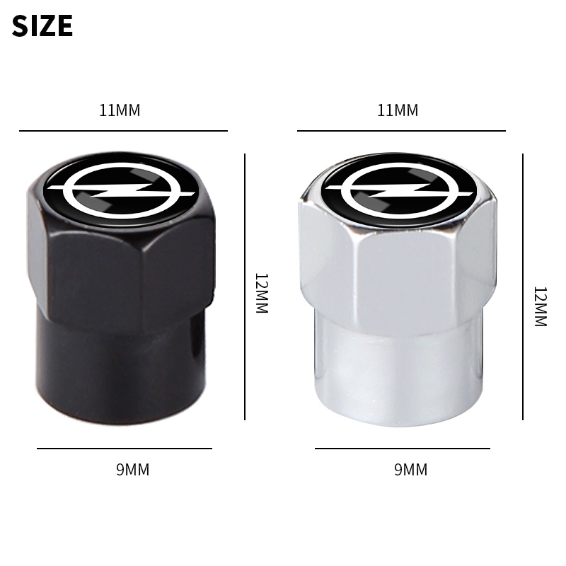 Set 4 Nắp Van Bánh Xe Hơi Bằng Nhôm Màu Đen / Bạc Hình Lục Giác Cho Opel Astra H G Corsa Insignia Antara Meriva Zafira
