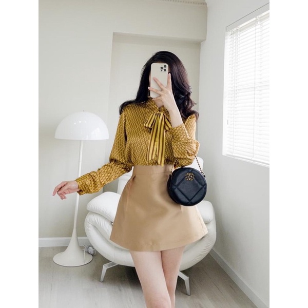 Áo sơ mi lụa FL cổ nơ sọc