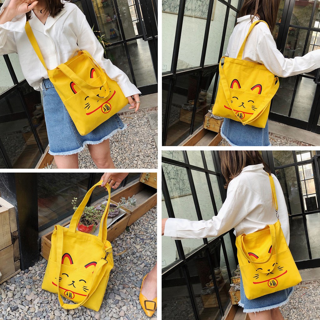 Túi Tote Vải Mèo Thần Tài May Mắn Cute M637