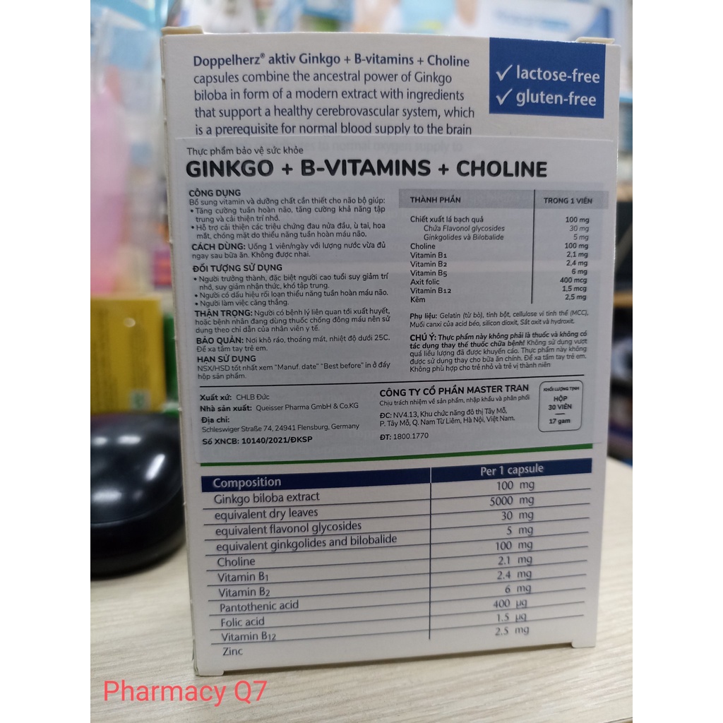 Viên uống bổ não đến từ chính hãng Đức aktiv Ginkgo + B-vitamins + Choline (Hộp 30 viên)