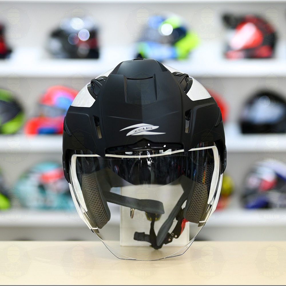 Mũ 3/4 2 Kính Zeus 613B Trắng Bóng Tặng Kèm Mái Che Có Thể Tháo Rời