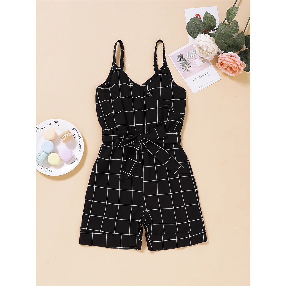 Áo liền quần Mikrdoo hai dây màu đen in kẻ sọc phong cách mùa hè cho bé gái 1-5 tuổi