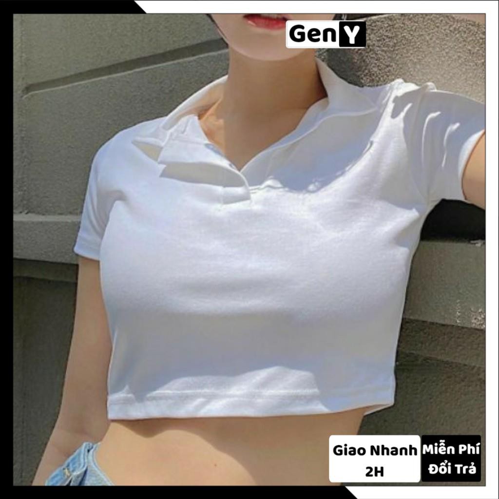 Áo Kiểu Nữ Polo GenY Áo Croptop Nữ Cổ Sơ Mi Chất Zip co giãn 4 Chiều kiểu dáng hàn quốc thanh lịch | BigBuy360 - bigbuy360.vn