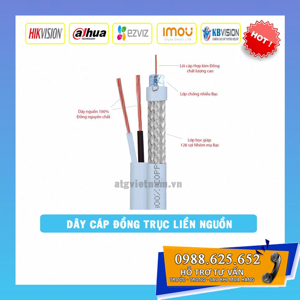 Dây cáp đồng trục liền nguồn lõi đồng xịn 100% có bọc dầu chống ẩm bán lẻ theo mét