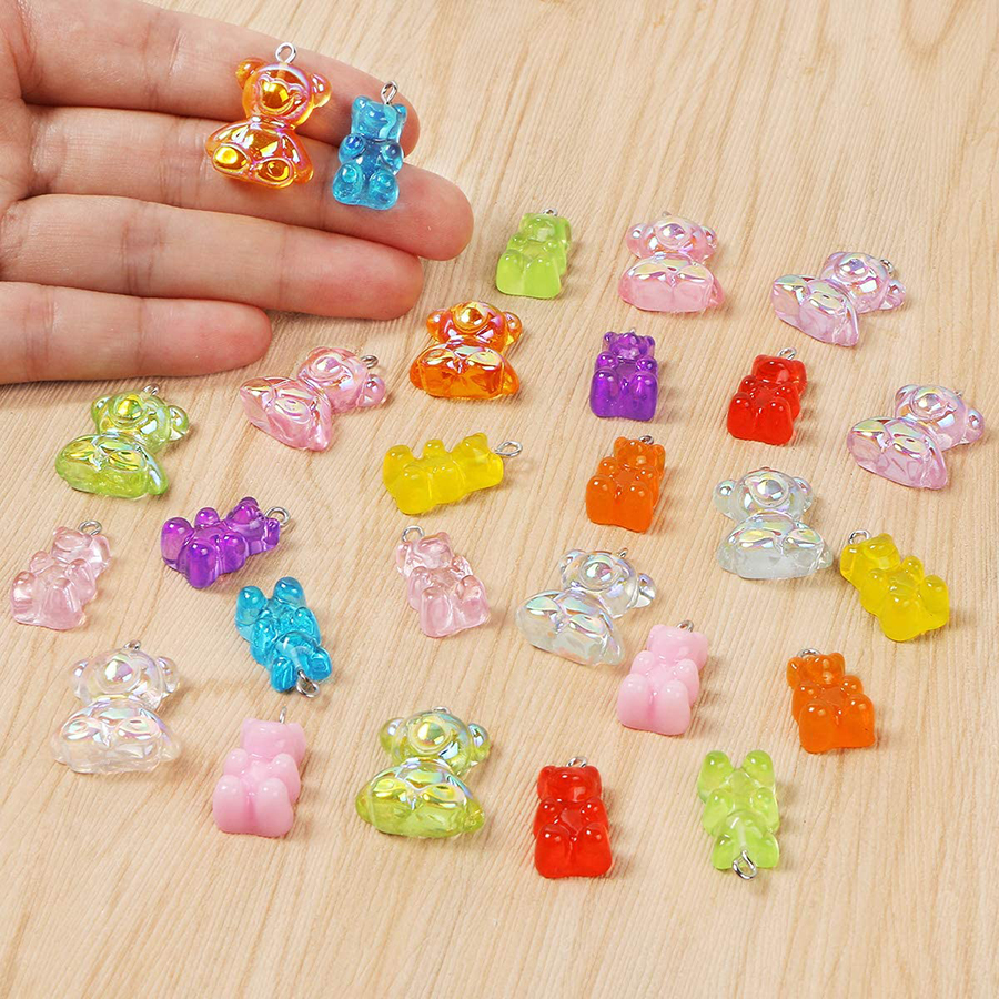 Bộ 10 Mặt Nhựa Resin Hình Gấu Gummy Dễ Thương Làm Đồ Trang Sức Thủ Công DIY