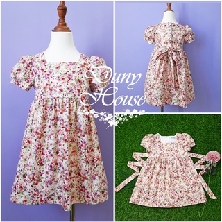 váy cho bé gái 9-46kg, cổ vuông, thắt dây nơ lưng, tay bồng công chúa, đầm bé gái DunHouse