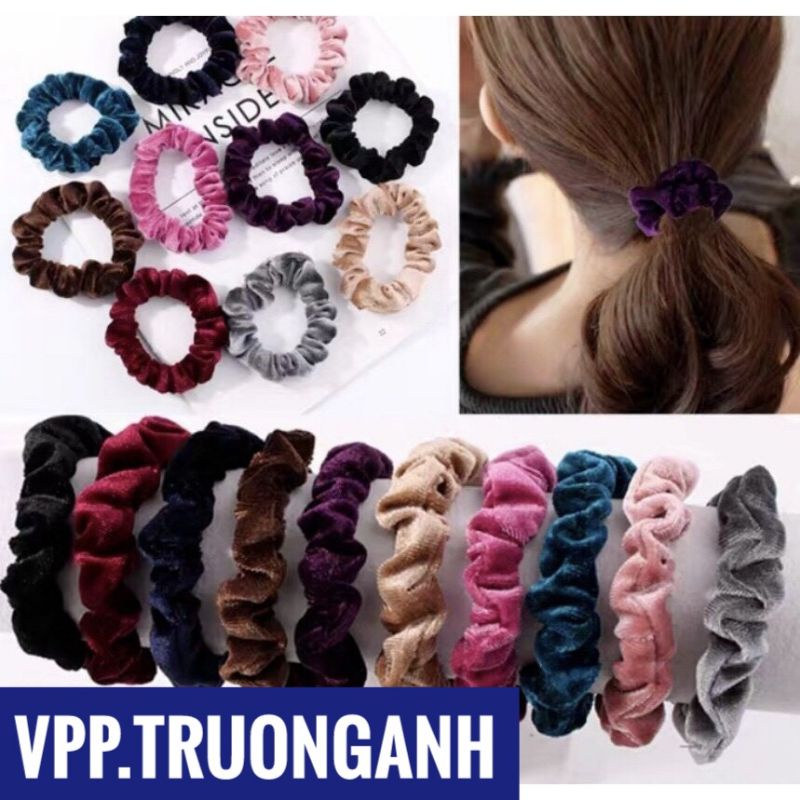 Dây cột tóc vải nhung Scrunchies bé, buộc tóc đuôi ngựa