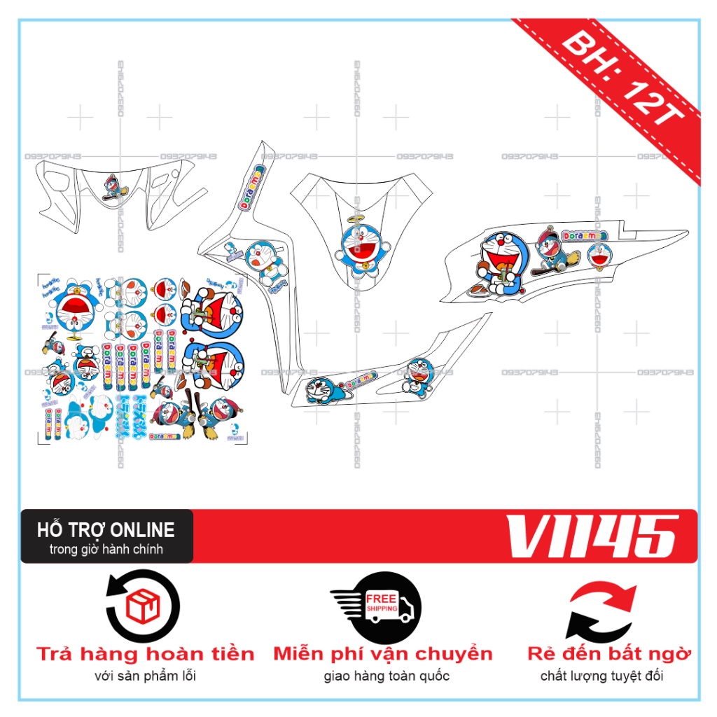 TEM RỜI XE VISION 2016 DOREMON DÁN XE TRẮNG -- SHIN DECAL 2