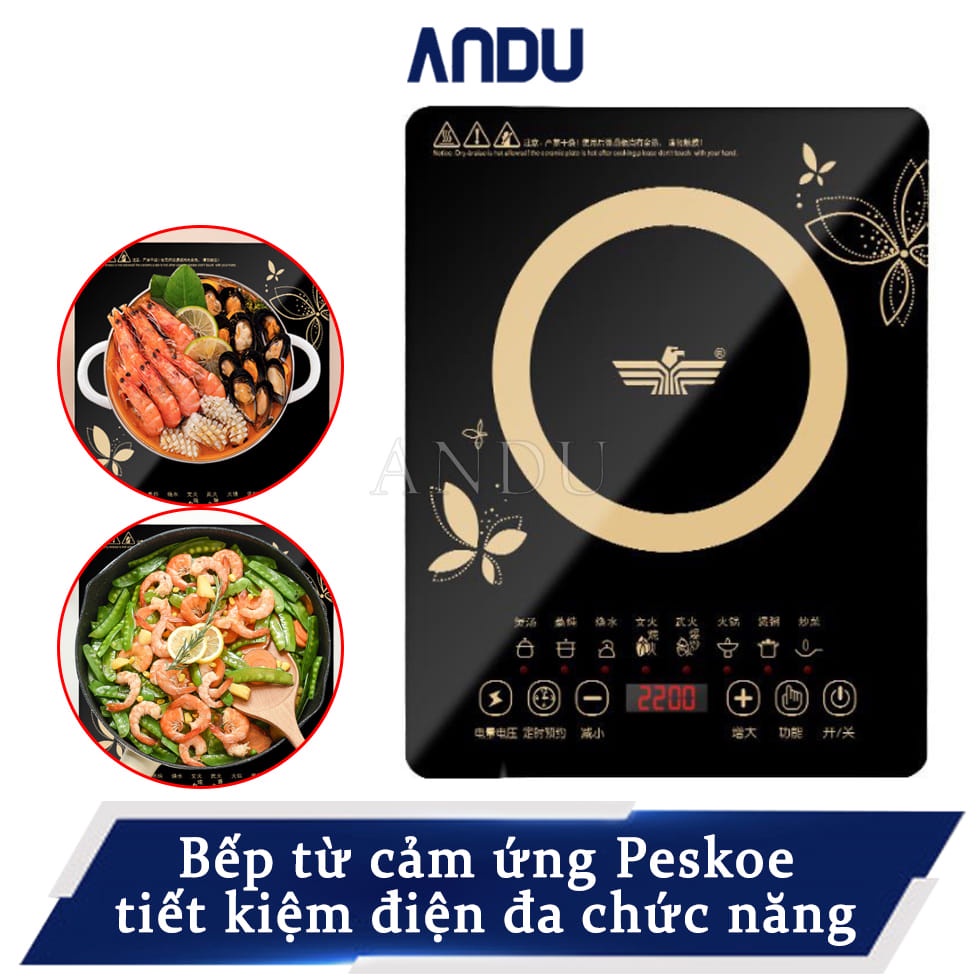 Bếp Từ Cảm Ứng Mặt Kính Chịu Nhiệt PESKOE  Đa Chức Năng - Bếp Từ Dễ Lau Chùi Chịu Nhiệt Tốt Siêu Tiết Kiệm Điện
