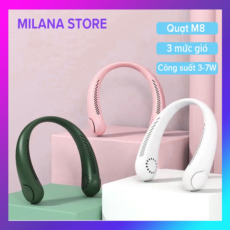 Quạt Đeo Cổ M8 USB Mini Tích Điện Không Cánh Tiện Lợi, Thời Trang, Dáng Thể Thao Với 3 Mức Gió Mát Mẻ Thoải Mái