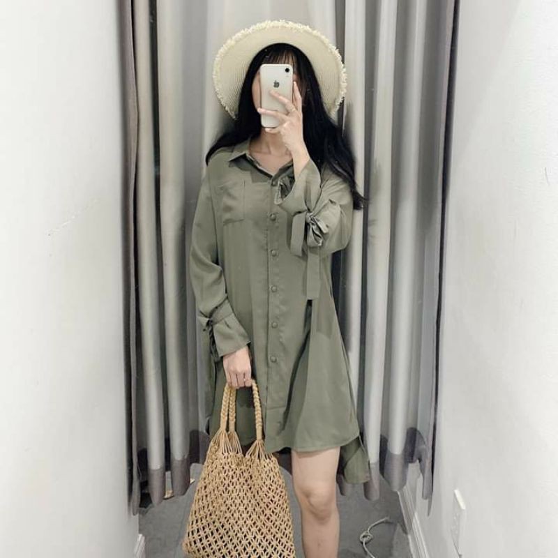 Đầm jean xanh rêu