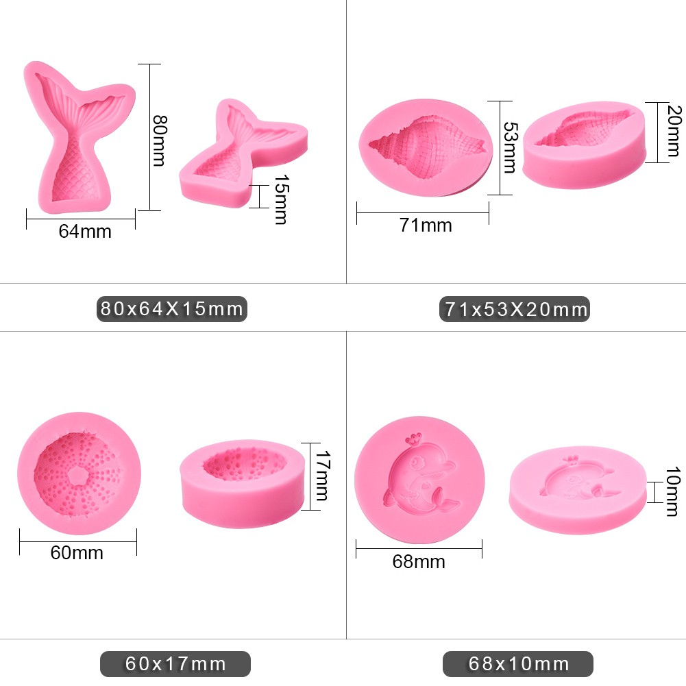 Bộ 10 Khuôn Silicone Làm Bánh Tạo Hình Đuôi Cá / Vỏ Sò / Sao Biển