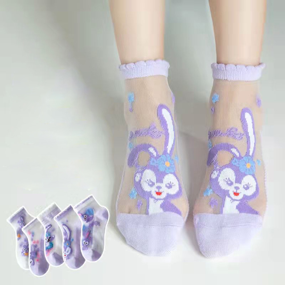 Set 5 Đôi Vớ Siêu Mỏng Trong Suốt Thoáng Khí In Họa Tiết Hoạt Hình Dễ Thương Cho Bé Gái