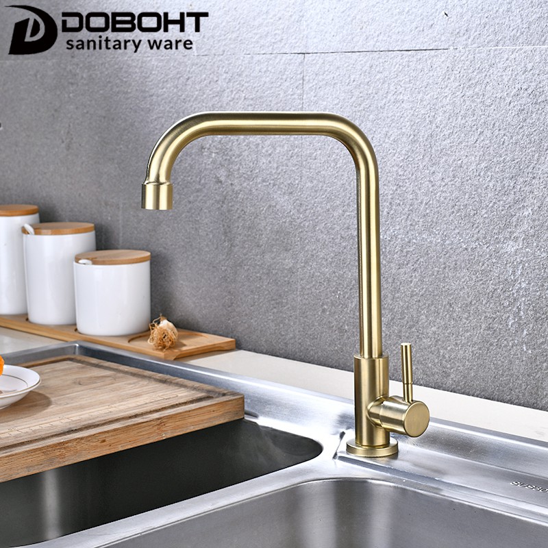 DOBOHT Thép không gỉ SUS304 Đòn bẩy đơn Vòi bếp lạnh Vòi bếp CT010SS-GD