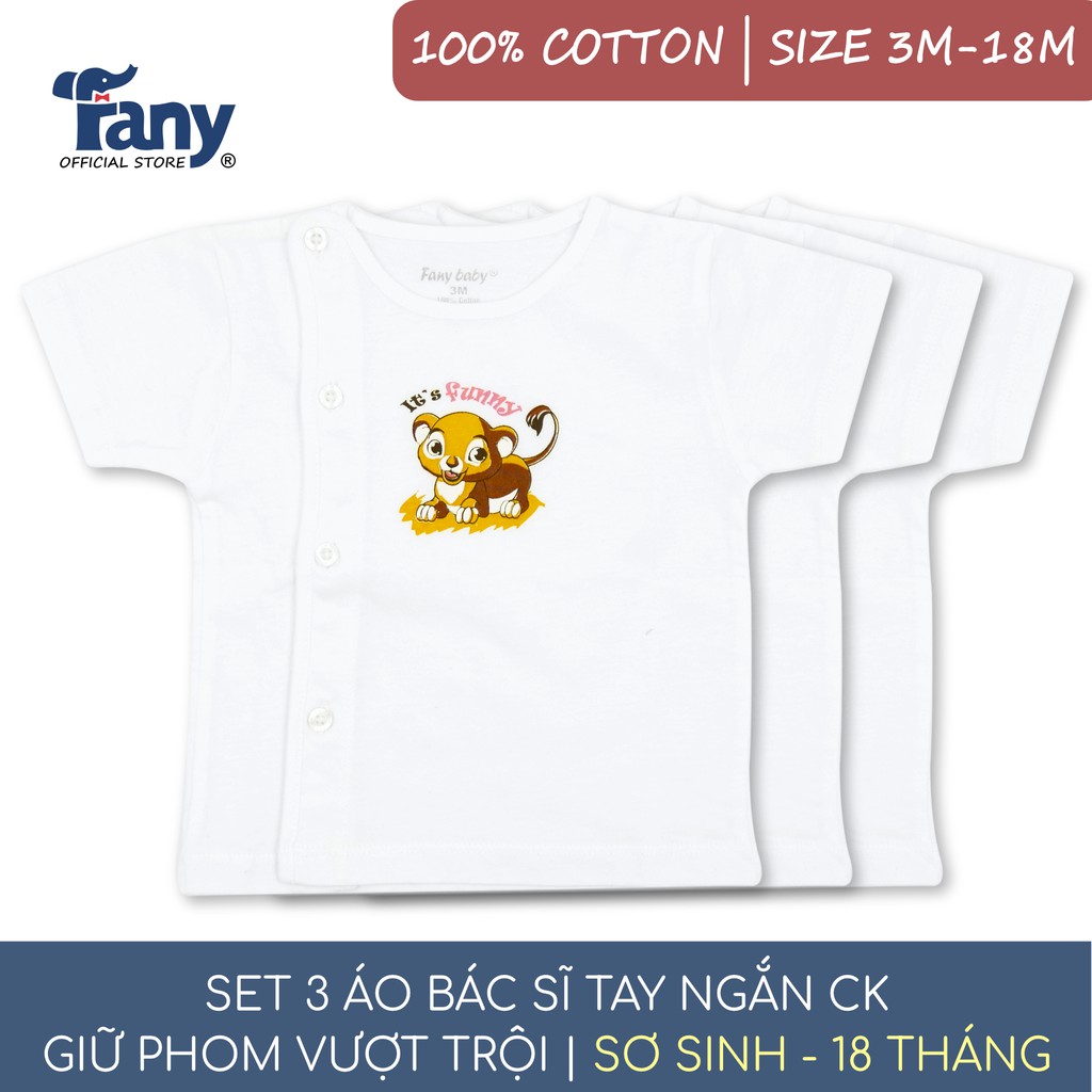 Set 3 áo bác sĩ tay ngắn CK Fany® size 3M-18M cho trẻ sơ sinh-18 tháng tuổi 100% cotton mềm mại thấm hút tốt 3 áo/ bịch